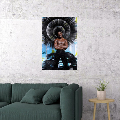 Lil Nas X Fashion Editorial Photo Print Gay Icon Hollywood Celebrity Poster Handsome Black Man Wall Art Hot Male Model Aesthetic Decor for Bedroom Office - xonomax