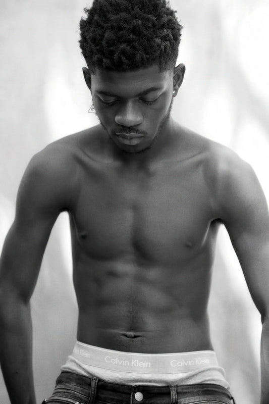 Lil Nas X Black and White Photo Print Hollywood Celebrity Poster Shirtless Handsome Man Wall Art Hot Male Aesthetic Decor for Bedroom Living Space - xonomax