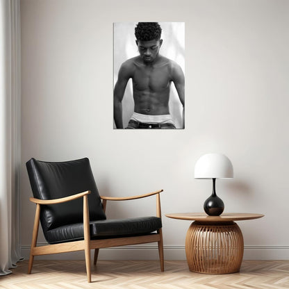 Lil Nas X Black and White Photo Print Hollywood Celebrity Poster Shirtless Handsome Man Wall Art Hot Male Aesthetic Decor for Bedroom Living Space - xonomax