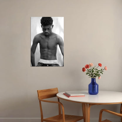 Lil Nas X Black and White Photo Print Hollywood Celebrity Poster Shirtless Handsome Man Wall Art Hot Male Aesthetic Decor for Bedroom Living Space - xonomax