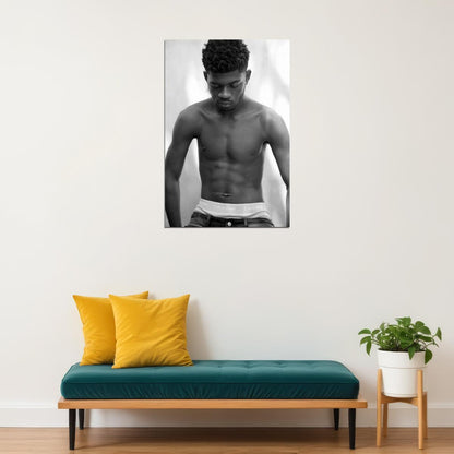 Lil Nas X Black and White Photo Print Hollywood Celebrity Poster Shirtless Handsome Man Wall Art Hot Male Aesthetic Decor for Bedroom Living Space - xonomax
