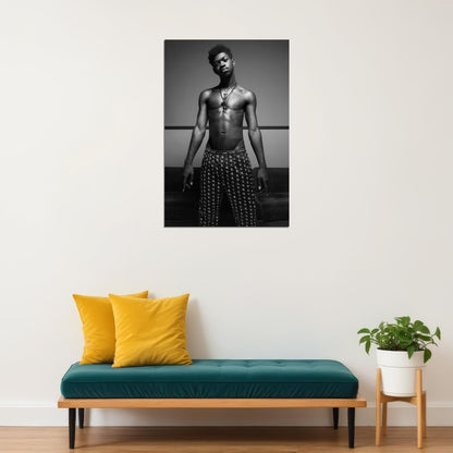 Lil Nas X Black and White Photo Print Gay Icon Hollywood Celebrity Poster Shirtless Handsome Black Man Wall Art Hot Male Aesthetic Decor for Bedroom Living Room - xonomax