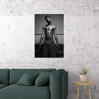 Lil Nas X Black and White Photo Print Gay Icon Hollywood Celebrity Poster Shirtless Handsome Black Man Wall Art Hot Male Aesthetic Decor for Bedroom Living Room - xonomax