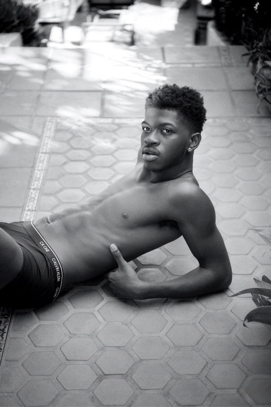 Lil Nas X Black and White Photo Print Hollywood Celebrity Poster Shirtless Handsome Man Wall Art Hot Male Aesthetic Decor for Bedroom Living Room - xonomax