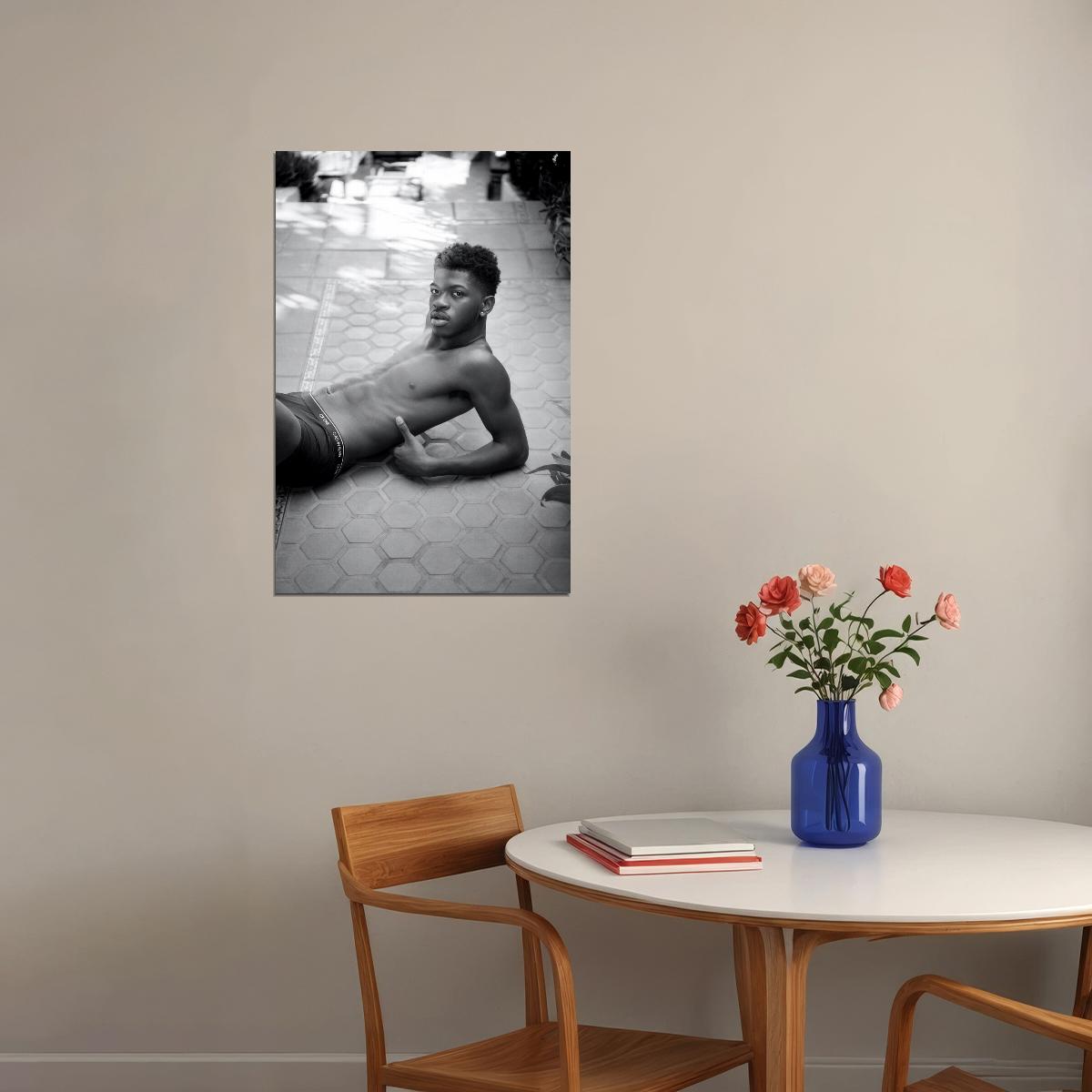Lil Nas X Black and White Photo Print Hollywood Celebrity Poster Shirtless Handsome Man Wall Art Hot Male Aesthetic Decor for Bedroom Living Room - xonomax