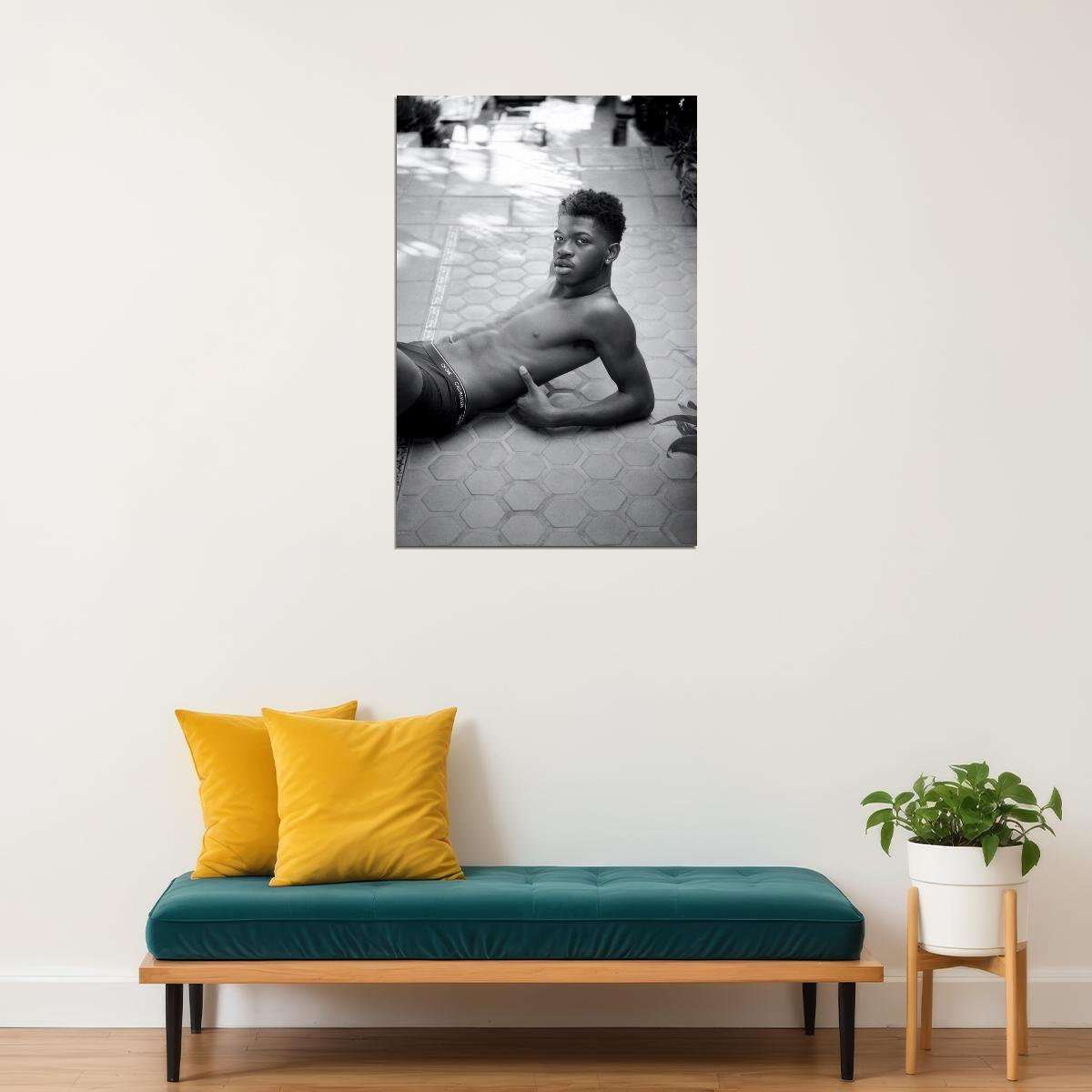 Lil Nas X Black and White Photo Print Hollywood Celebrity Poster Shirtless Handsome Man Wall Art Hot Male Aesthetic Decor for Bedroom Living Room - xonomax