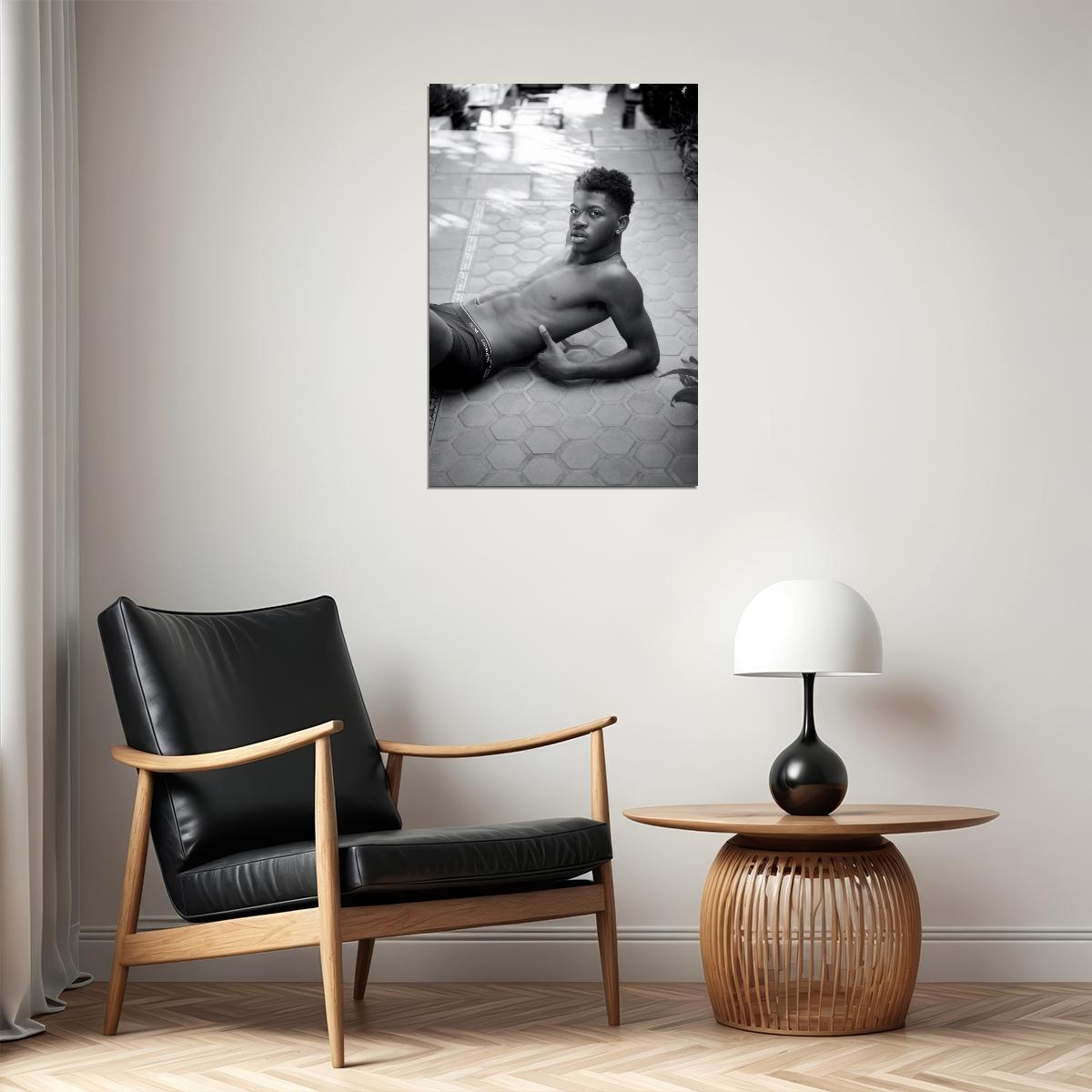 Lil Nas X Black and White Photo Print Hollywood Celebrity Poster Shirtless Handsome Man Wall Art Hot Male Aesthetic Decor for Bedroom Living Room - xonomax