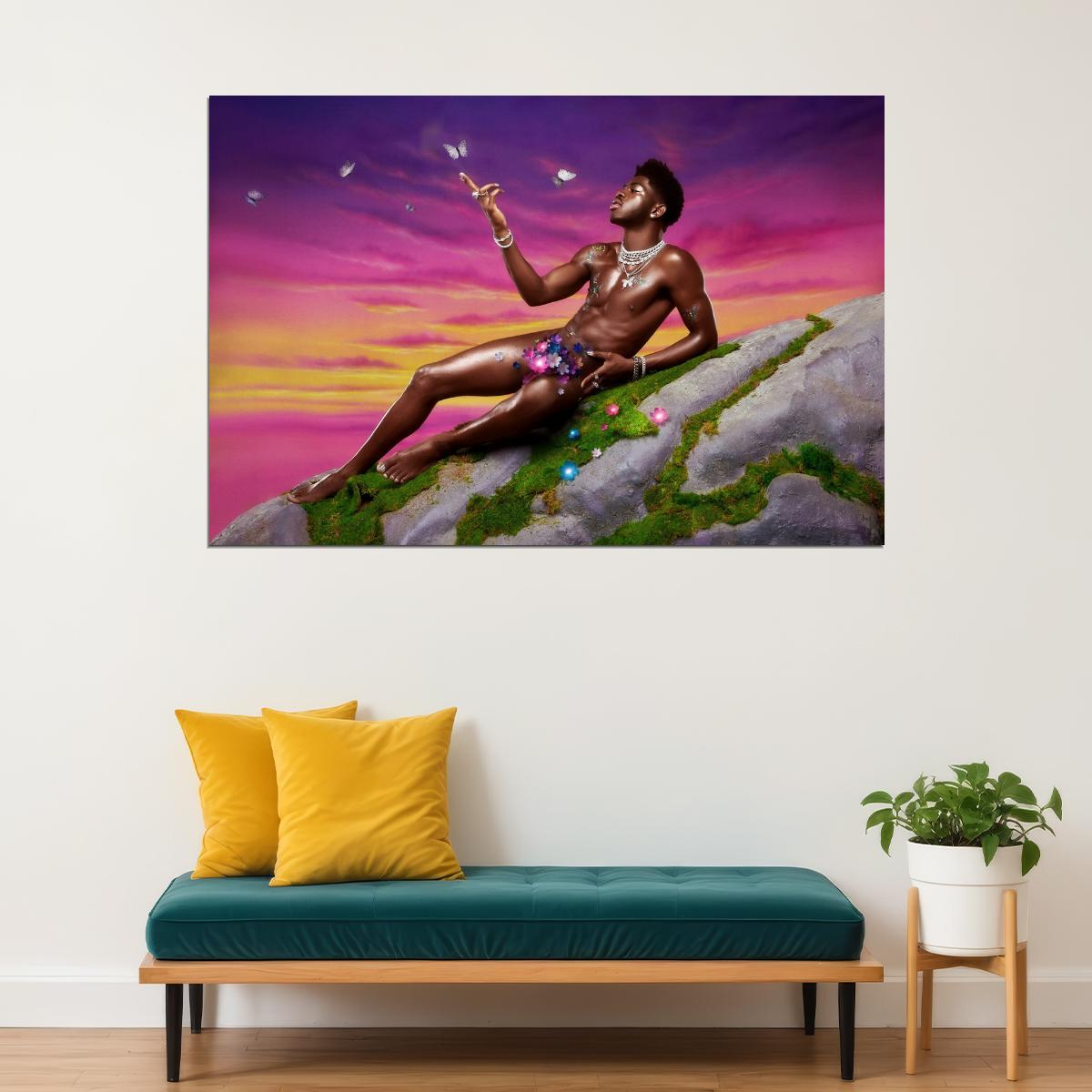 Lil Nas X Fantasy Art Photo Print Gay Icon Hollywood Celebrity Poster Shirtless Handsome Black Man Wall Art Hot Male Aesthetic Decor for Bedroom Living Space - xonomax