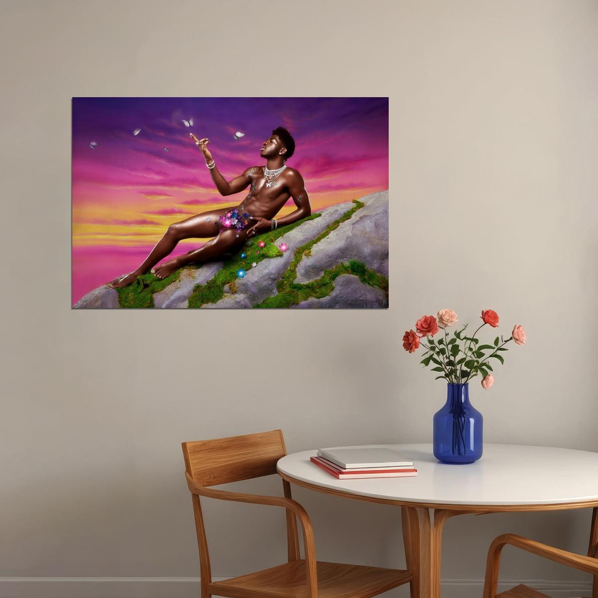 Lil Nas X Fantasy Art Photo Print Gay Icon Hollywood Celebrity Poster Shirtless Handsome Black Man Wall Art Hot Male Aesthetic Decor for Bedroom Living Space - xonomax