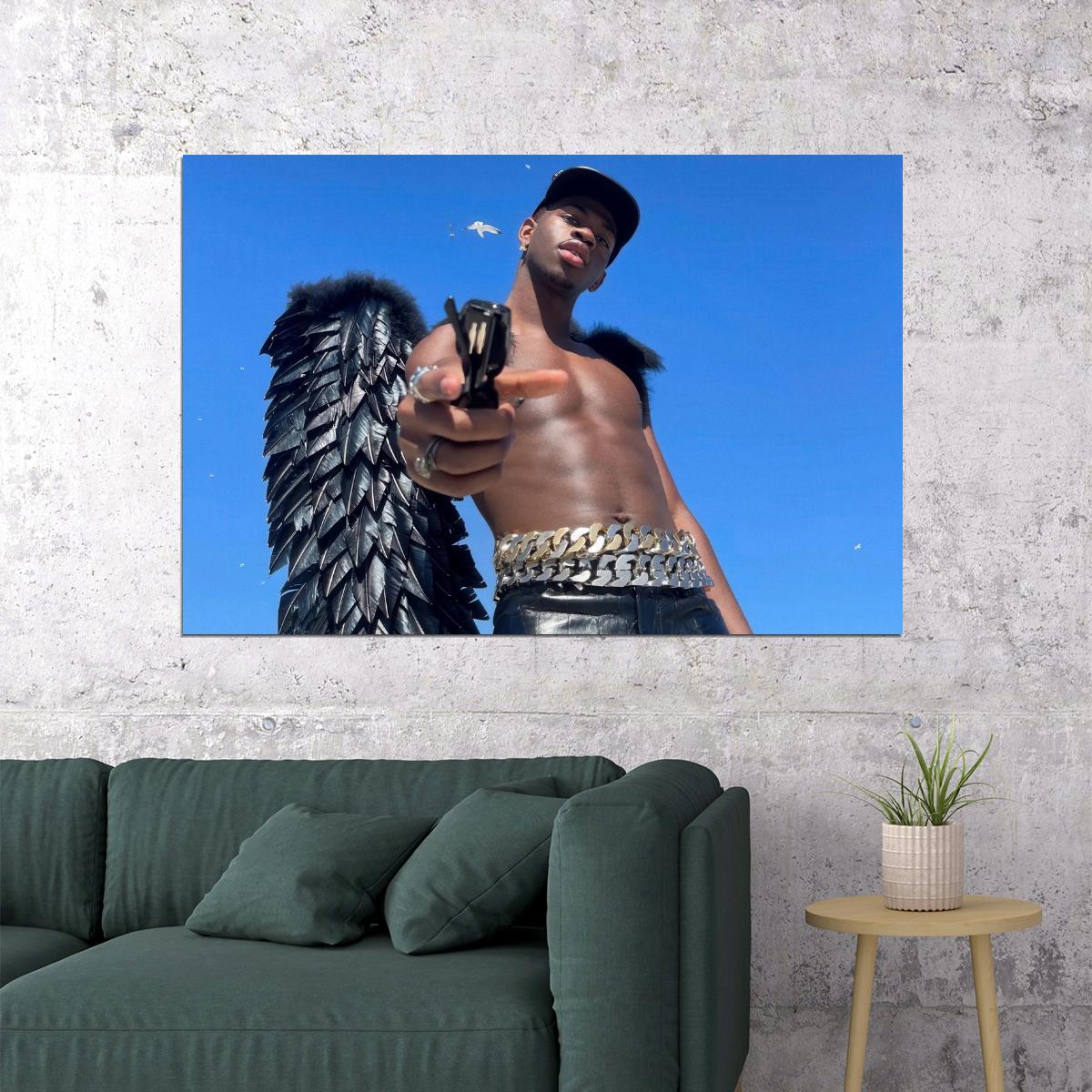 Lil Nas X Angelic Wings Photo Print Gay Icon Hollywood Celebrity Poster Shirtless Handsome Black Man Wall Art Hot Male Aesthetic Decor for Bedroom Living Space - xonomax