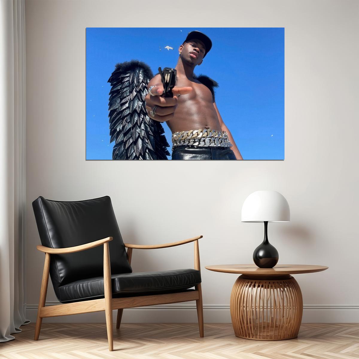 Lil Nas X Angelic Wings Photo Print Gay Icon Hollywood Celebrity Poster Shirtless Handsome Black Man Wall Art Hot Male Aesthetic Decor for Bedroom Living Space - xonomax