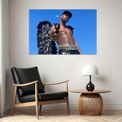 Lil Nas X Angelic Wings Photo Print Gay Icon Hollywood Celebrity Poster Shirtless Handsome Black Man Wall Art Hot Male Aesthetic Decor for Bedroom Living Space - xonomax