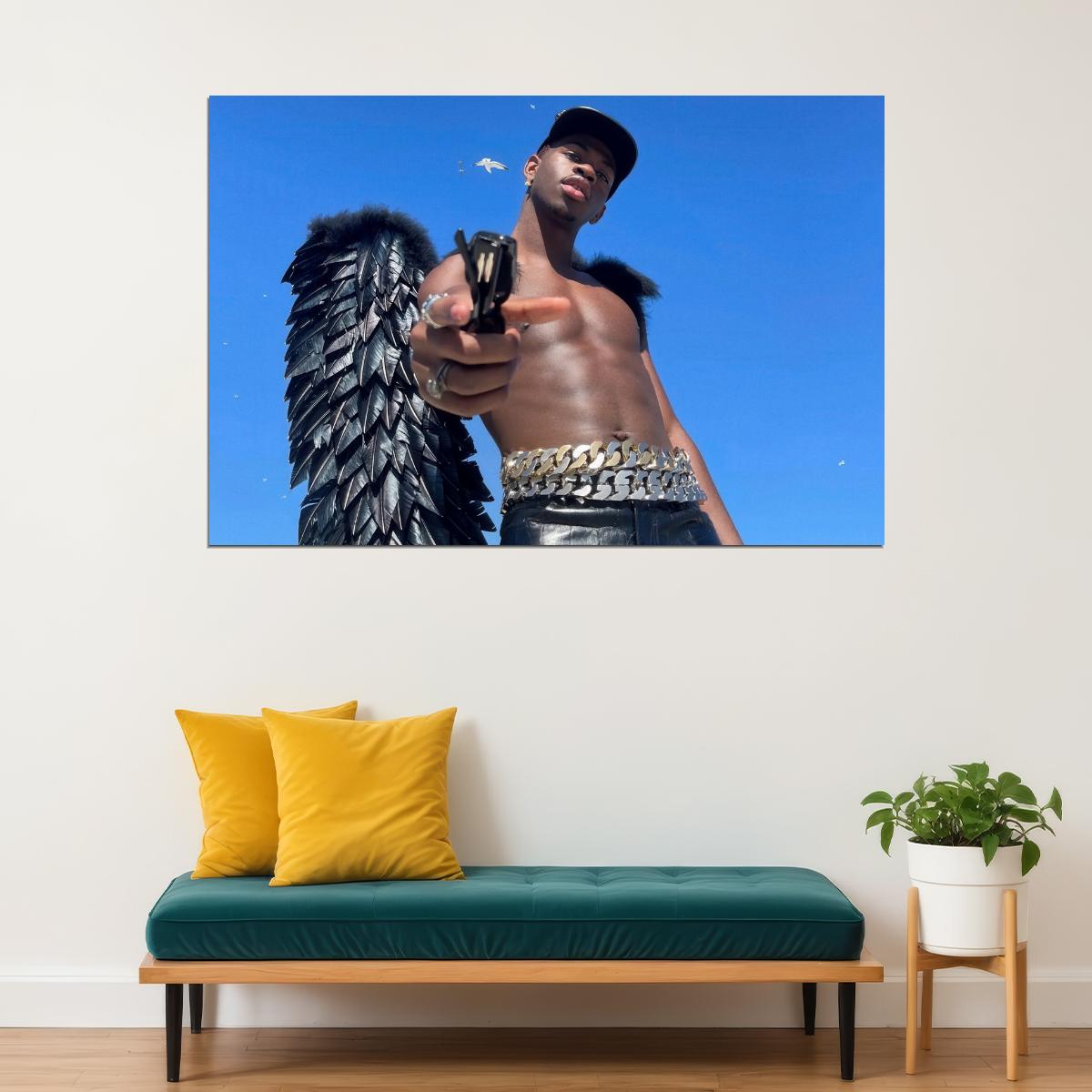 Lil Nas X Angelic Wings Photo Print Gay Icon Hollywood Celebrity Poster Shirtless Handsome Black Man Wall Art Hot Male Aesthetic Decor for Bedroom Living Space - xonomax