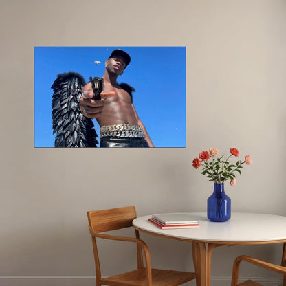 Lil Nas X Angelic Wings Photo Print Gay Icon Hollywood Celebrity Poster Shirtless Handsome Black Man Wall Art Hot Male Aesthetic Decor for Bedroom Living Space - xonomax
