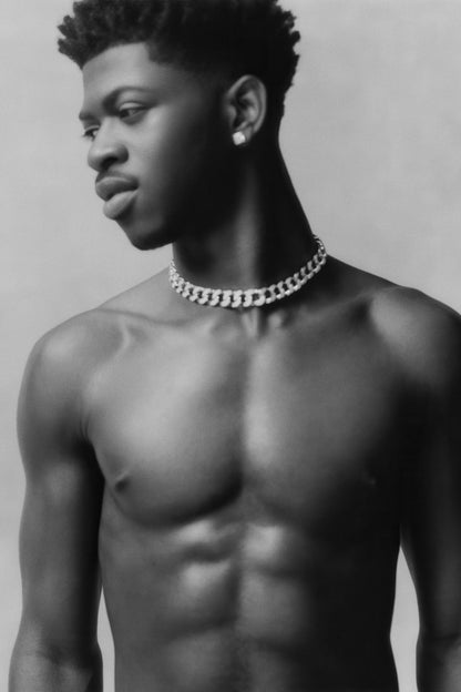 Lil Nas X Black and White Portrait Photo Print Hollywood Celebrity Poster Handsome Black Man Wall Art Hot Male Aesthetic Decor for Bedroom Office - xonomax