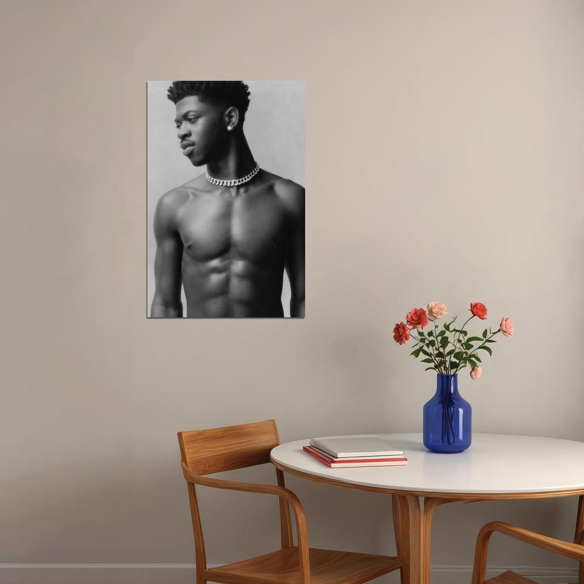 Lil Nas X Black and White Portrait Photo Print Hollywood Celebrity Poster Handsome Black Man Wall Art Hot Male Aesthetic Decor for Bedroom Office - xonomax