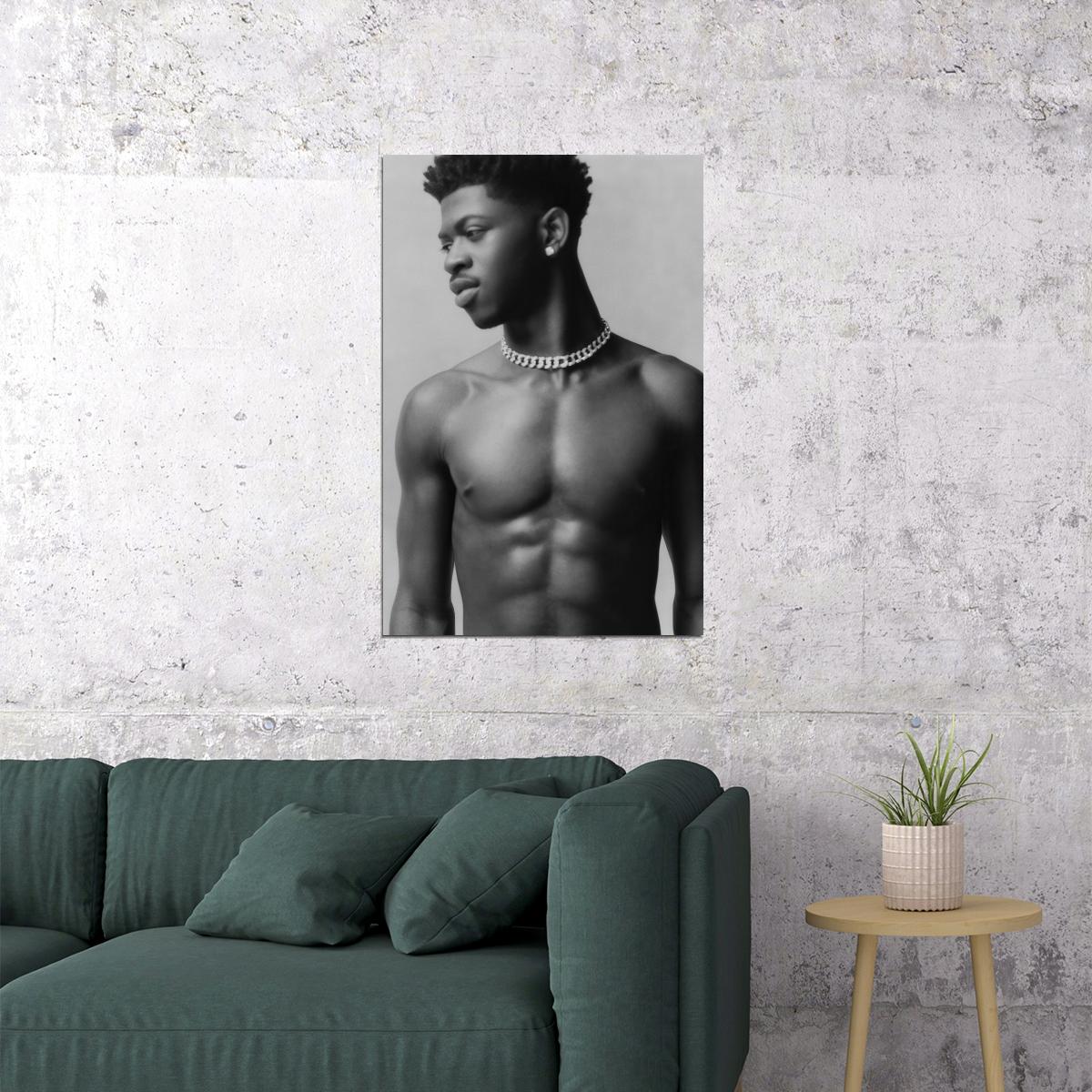 Lil Nas X Black and White Portrait Photo Print Hollywood Celebrity Poster Handsome Black Man Wall Art Hot Male Aesthetic Decor for Bedroom Office - xonomax