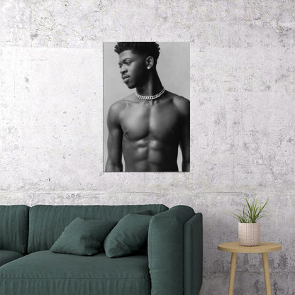 Lil Nas X Black and White Portrait Photo Print Hollywood Celebrity Poster Handsome Black Man Wall Art Hot Male Aesthetic Decor for Bedroom Office - xonomax