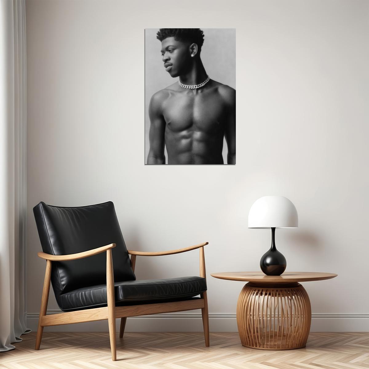 Lil Nas X Black and White Portrait Photo Print Hollywood Celebrity Poster Handsome Black Man Wall Art Hot Male Aesthetic Decor for Bedroom Office - xonomax
