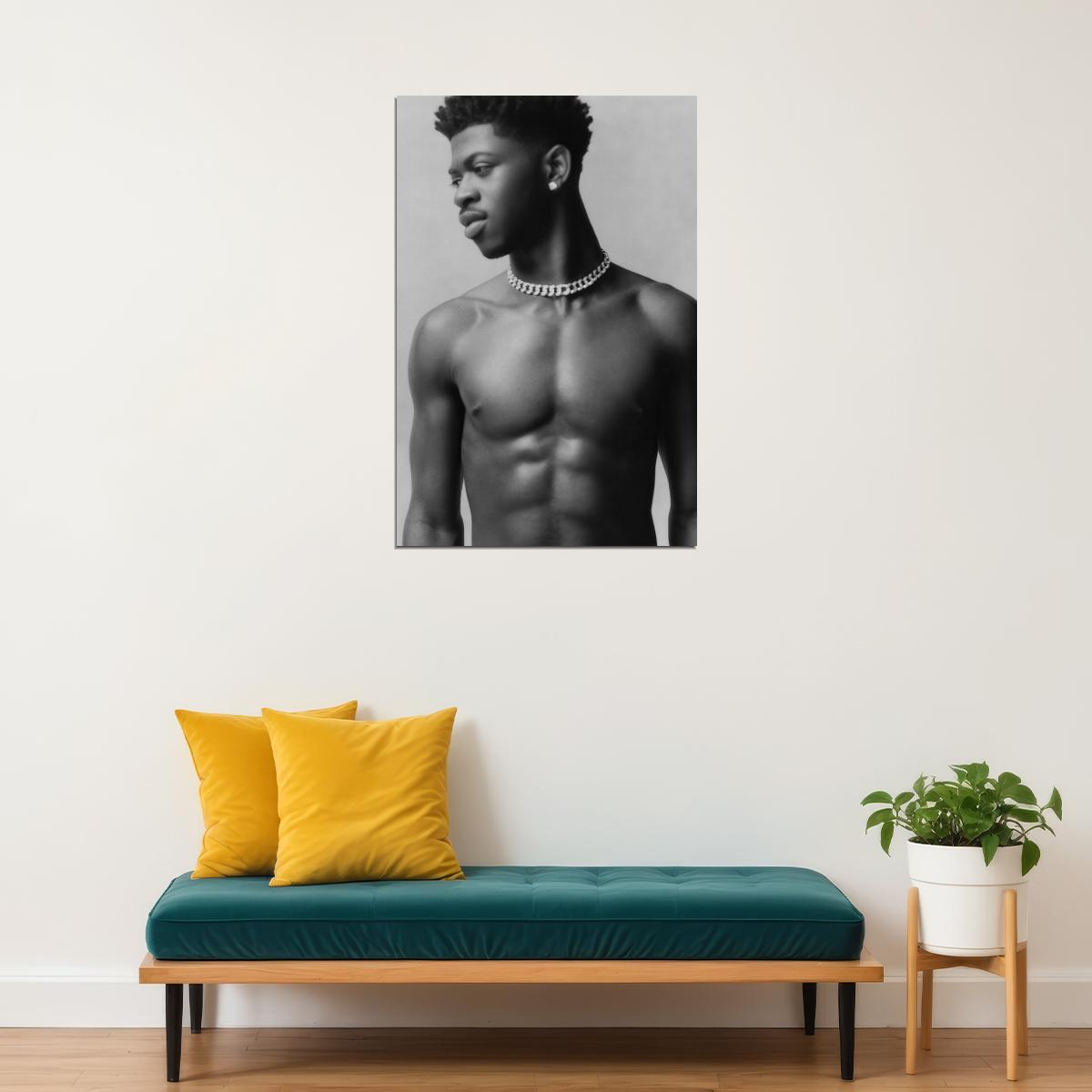 Lil Nas X Black and White Portrait Photo Print Hollywood Celebrity Poster Handsome Black Man Wall Art Hot Male Aesthetic Decor for Bedroom Office - xonomax