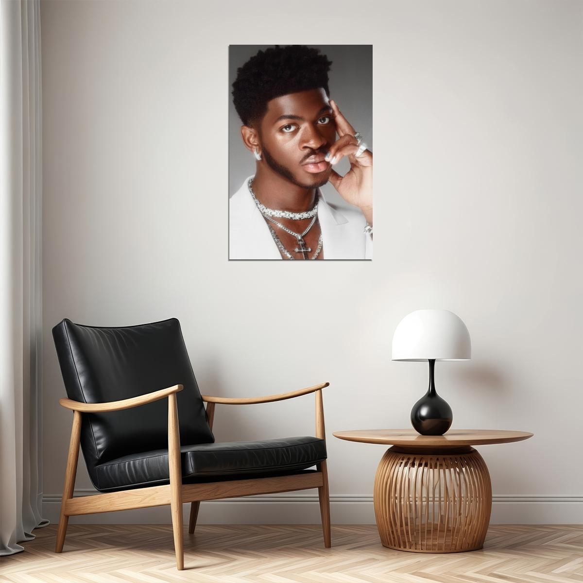 Lil Nas X Stylish Portrait Photo Print Gay Icon Hollywood Celebrity Poster Handsome Black Man Wall Art Hot Male Aesthetic Decor for Bedroom Living Space - xonomax