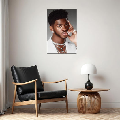 Lil Nas X Stylish Portrait Photo Print Gay Icon Hollywood Celebrity Poster Handsome Black Man Wall Art Hot Male Aesthetic Decor for Bedroom Living Space - xonomax