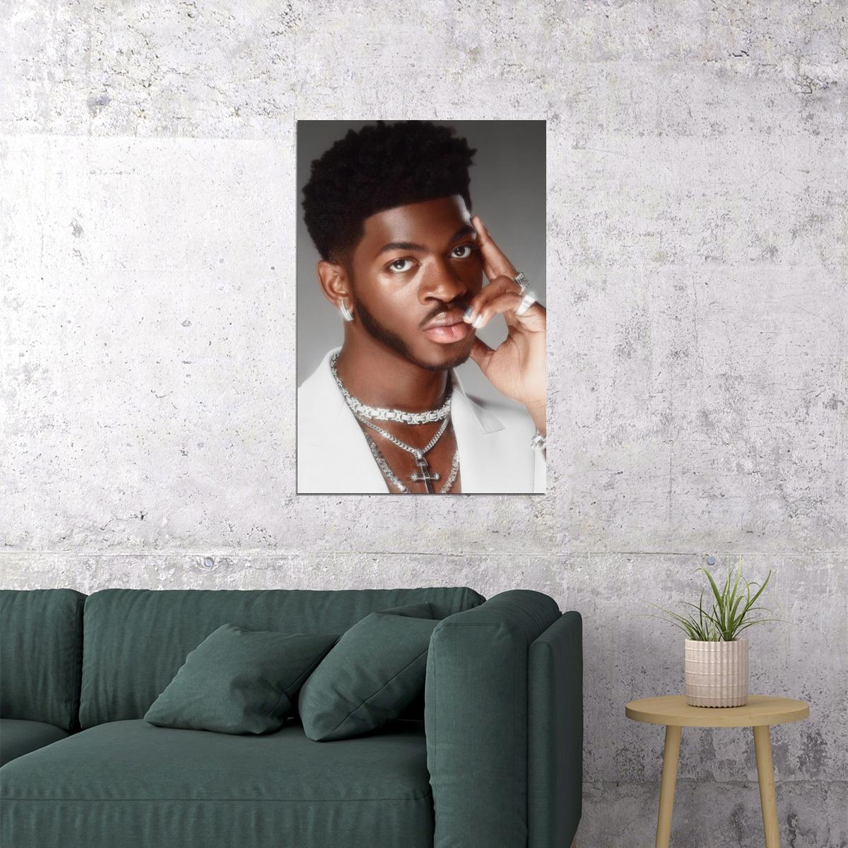 Lil Nas X Stylish Portrait Photo Print Gay Icon Hollywood Celebrity Poster Handsome Black Man Wall Art Hot Male Aesthetic Decor for Bedroom Living Space - xonomax