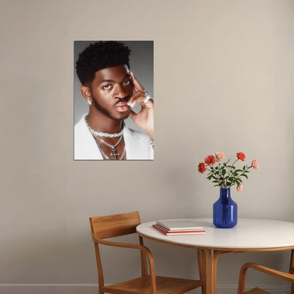 Lil Nas X Stylish Portrait Photo Print Gay Icon Hollywood Celebrity Poster Handsome Black Man Wall Art Hot Male Aesthetic Decor for Bedroom Living Space - xonomax