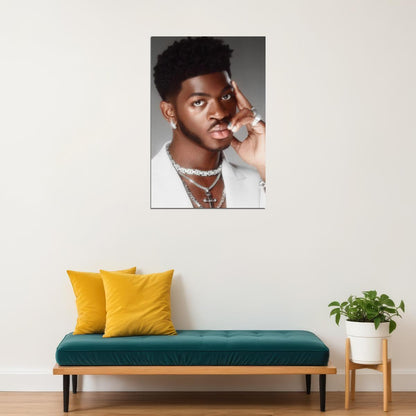 Lil Nas X Stylish Portrait Photo Print Gay Icon Hollywood Celebrity Poster Handsome Black Man Wall Art Hot Male Aesthetic Decor for Bedroom Living Space - xonomax