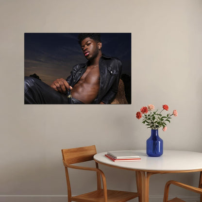 Lil Nas X Sexy Leather Photo Print Hollywood Celebrity Poster Shirtless Handsome Black Man Wall Art Hot Male Aesthetic Decor for Bedroom Living Room - xonomax