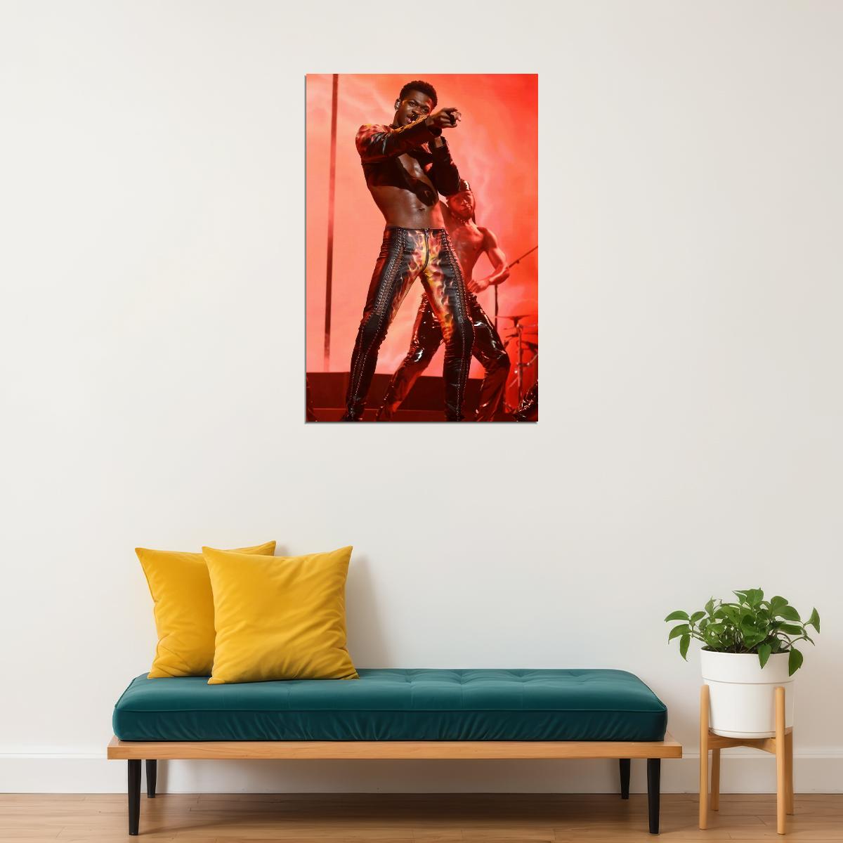 Lil Nas X Concert Photo Print Gay Icon Hollywood Celebrity Poster Shirtless Handsome Black Man Wall Art Hot Male Model Aesthetic Decor for Bedroom Living Space - xonomax