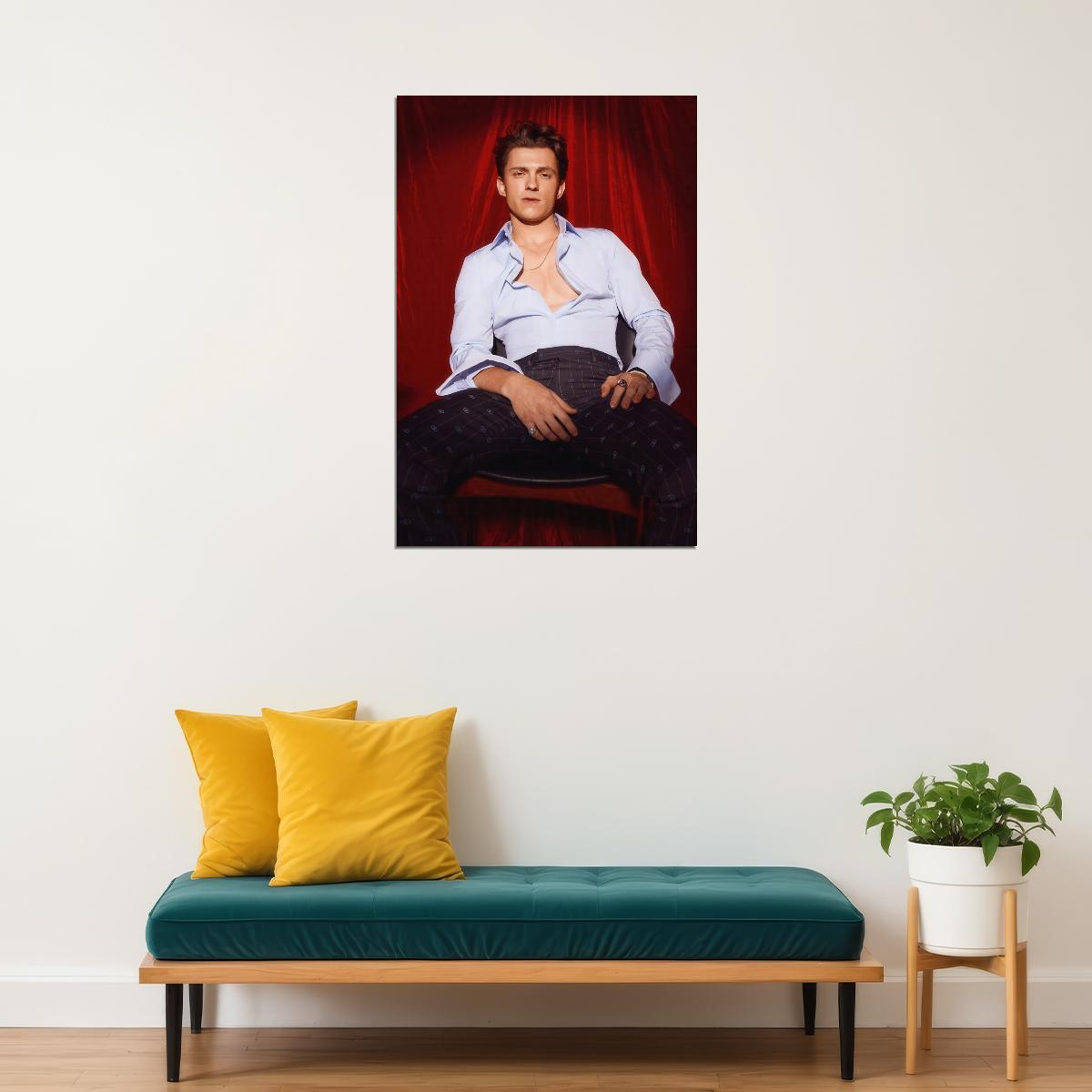 Tom Holland Stylish Photo Print Hollywood Celebrity Poster Handsome Man Wall Art Hot Male Model Aesthetic Decor for Bedroom Living Room