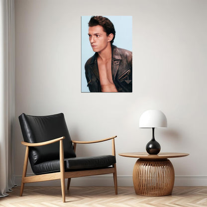 Tom Holland Leather Jacket Photo Print Hollywood Celebrity Poster Handsome Man Wall Art Hot Male Aesthetic Decor for Bedroom Office