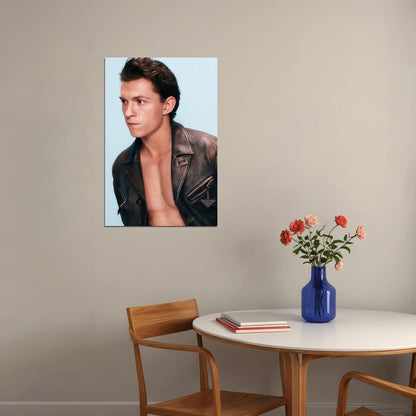 Tom Holland Leather Jacket Photo Print Hollywood Celebrity Poster Handsome Man Wall Art Hot Male Aesthetic Decor for Bedroom Office