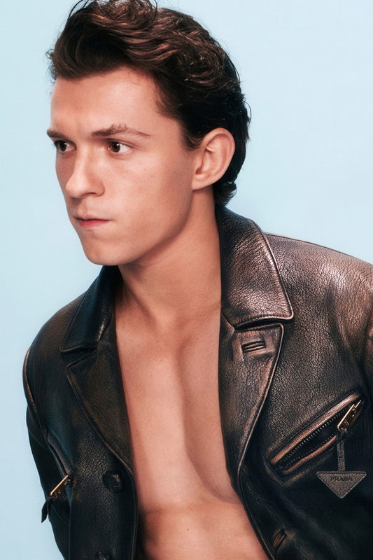 Tom Holland Leather Jacket Photo Print Hollywood Celebrity Poster Handsome Man Wall Art Hot Male Aesthetic Decor for Bedroom Office