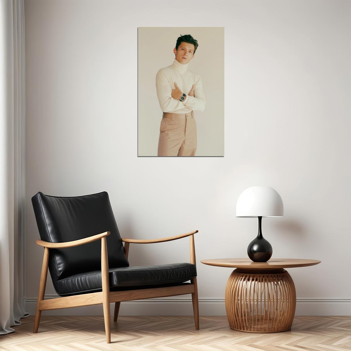 Tom Holland Classy Turtleneck Photo Print Hollywood Celebrity Poster Handsome Man Wall Art Hot Male Model Aesthetic Decor for Bedroom Living Space