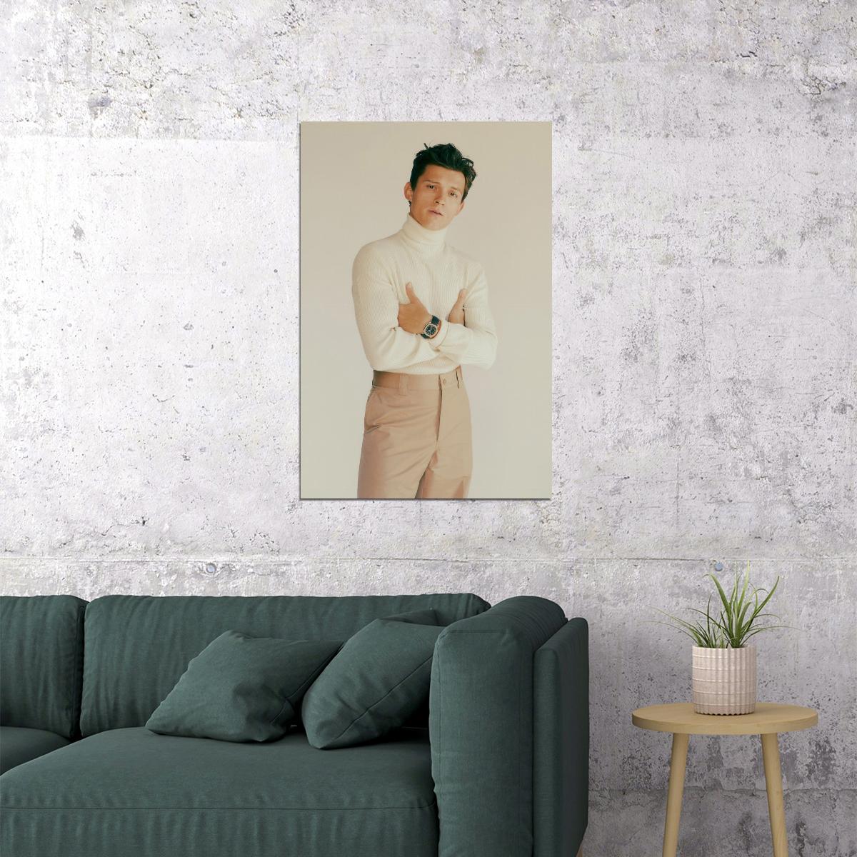 Tom Holland Classy Turtleneck Photo Print Hollywood Celebrity Poster Handsome Man Wall Art Hot Male Model Aesthetic Decor for Bedroom Living Space