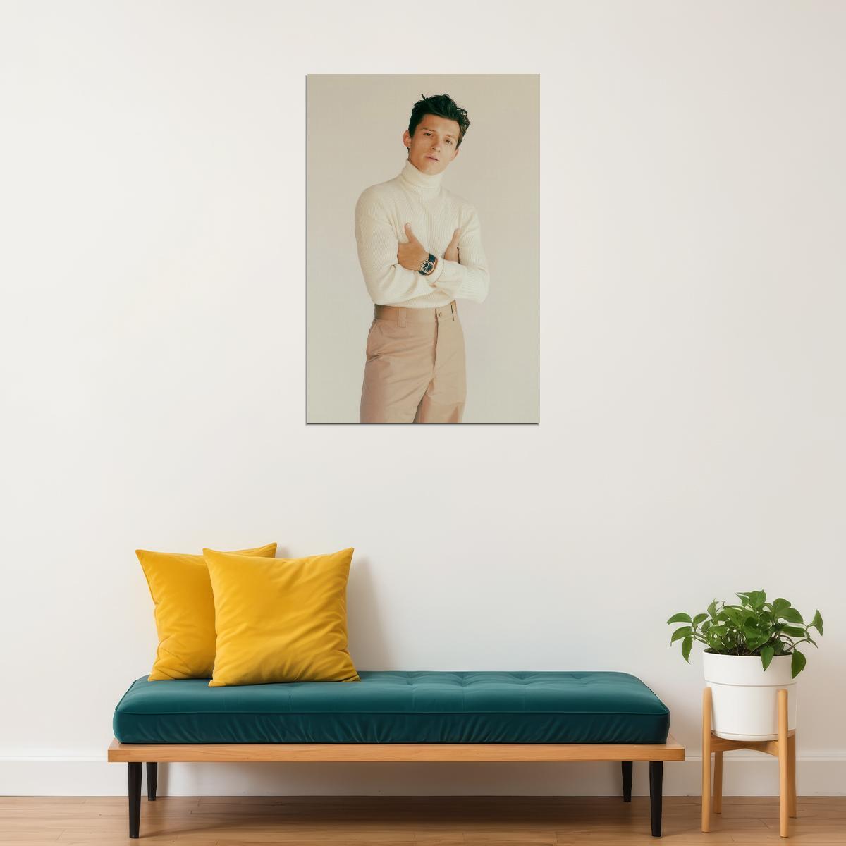 Tom Holland Classy Turtleneck Photo Print Hollywood Celebrity Poster Handsome Man Wall Art Hot Male Model Aesthetic Decor for Bedroom Living Space