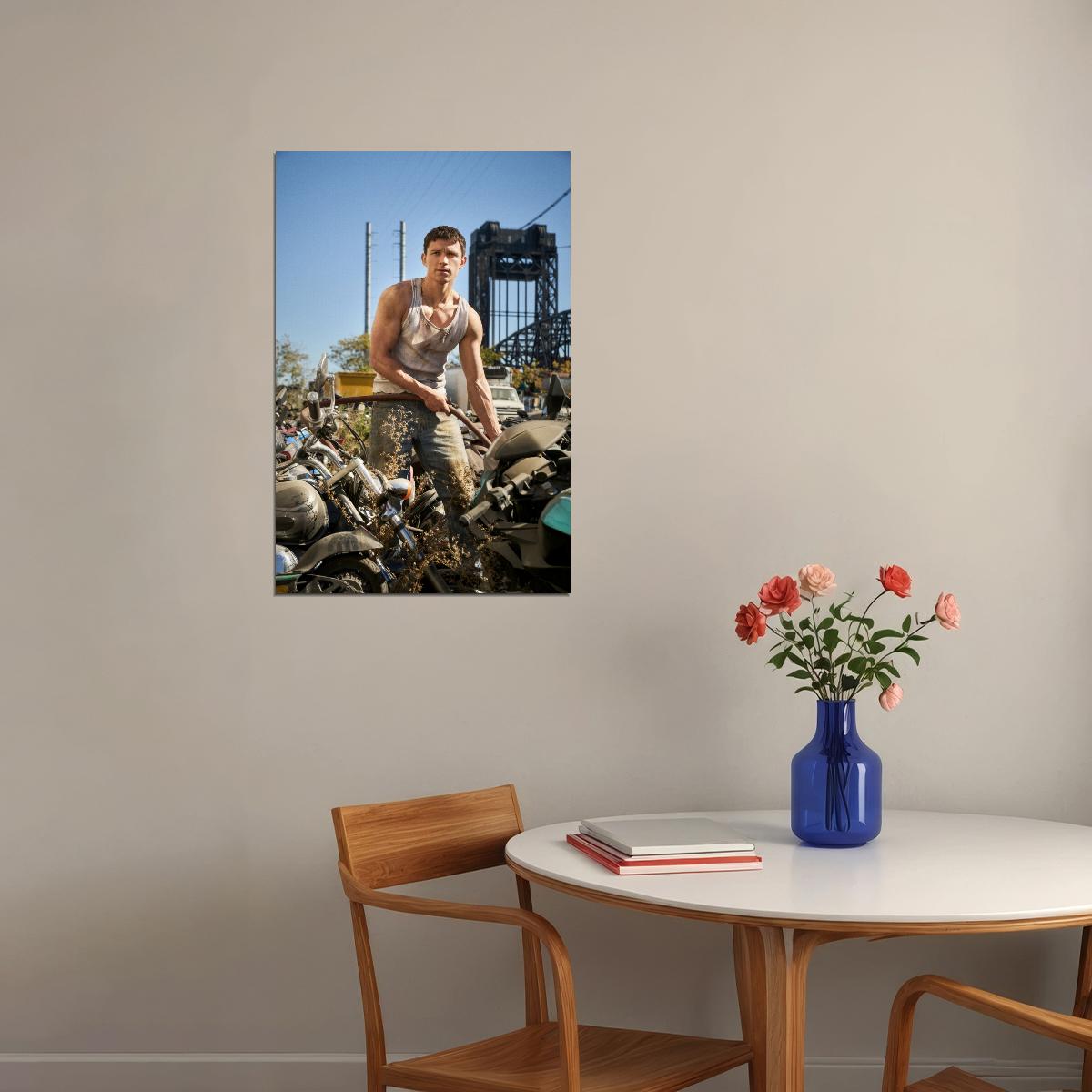Tom Holland Action Movie Scene Photo Print Hollywood Celebrity Poster Handsome Man Wall Art Hot Male Aesthetic Decor for Bedroom Living Room