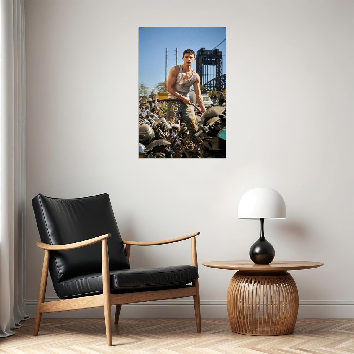 Tom Holland Action Movie Scene Photo Print Hollywood Celebrity Poster Handsome Man Wall Art Hot Male Aesthetic Decor for Bedroom Living Room