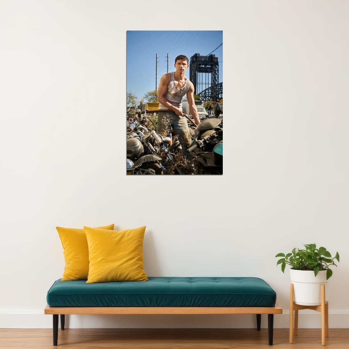 Tom Holland Action Movie Scene Photo Print Hollywood Celebrity Poster Handsome Man Wall Art Hot Male Aesthetic Decor for Bedroom Living Room
