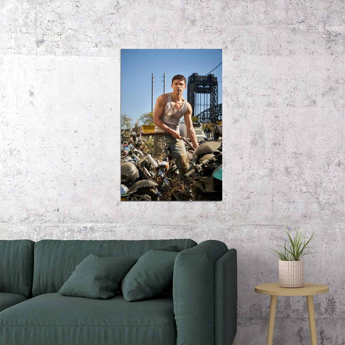 Tom Holland Action Movie Scene Photo Print Hollywood Celebrity Poster Handsome Man Wall Art Hot Male Aesthetic Decor for Bedroom Living Room