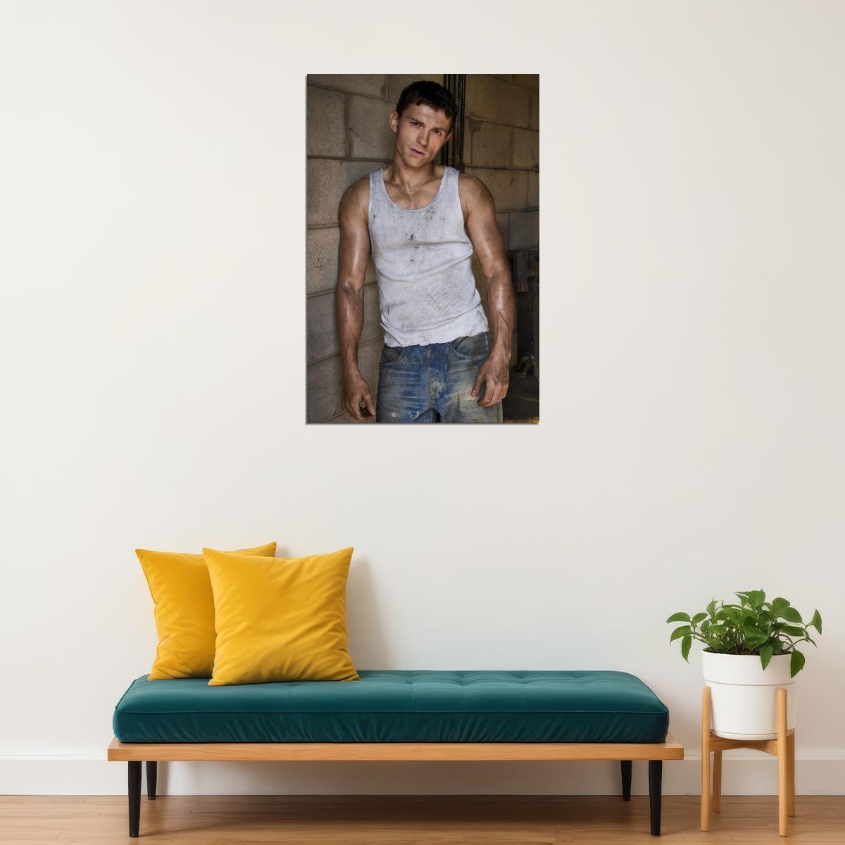 Tom Holland Gritty Movie Scene Photo Print Hollywood Celebrity Poster Handsome Man Wall Art Hot Male Aesthetic Decor for Bedroom Living Space