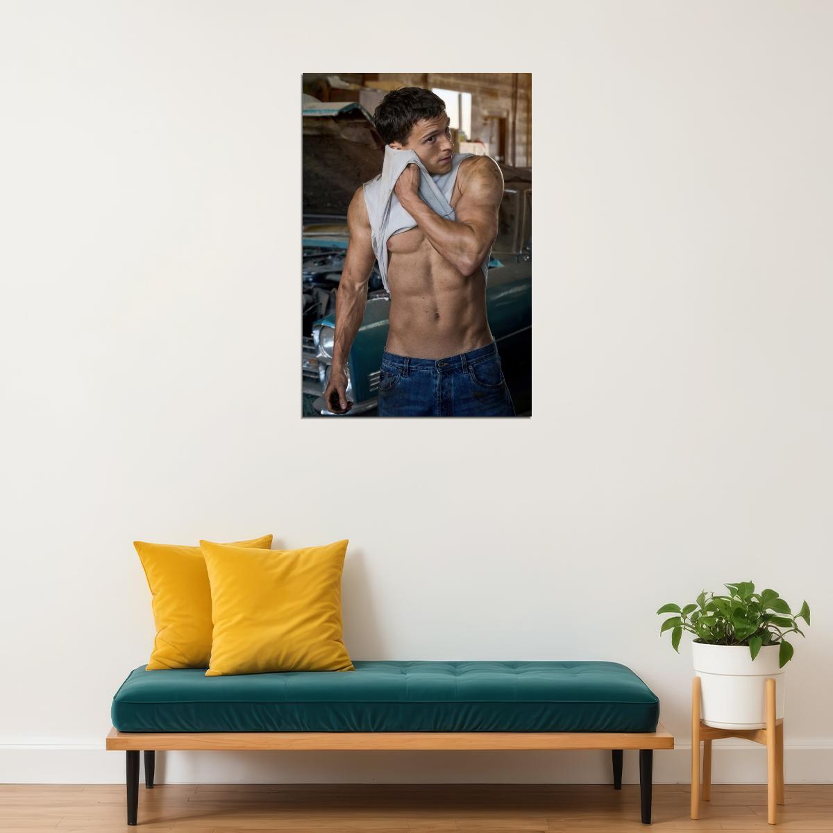 Tom Holland Shirtless Photo Print Hollywood Celebrity Poster Handsome Man Wall Art Hot Male Model Aesthetic Decor for Bedroom Living Room