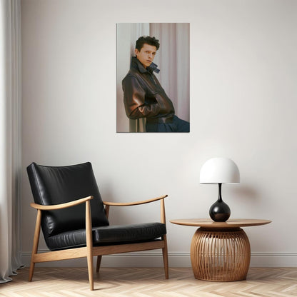 Tom Holland Cool Leather Jacket Photo Print Hollywood Celebrity Poster Handsome Man Wall Art Hot Male Model Aesthetic Decor for Bedroom Living Space