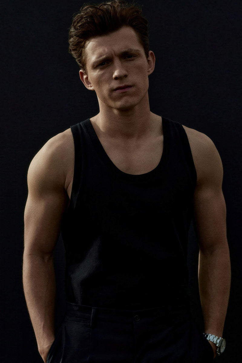 Tom Holland Stylish Black Tank Top Photo Print Hollywood Celebrity Poster Handsome Man Wall Art Hot Male Aesthetic Decor for Bedroom Living Room
