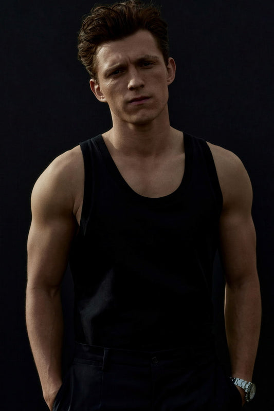 Tom Holland Stylish Black Tank Top Photo Print Hollywood Celebrity Poster Handsome Man Wall Art Hot Male Aesthetic Decor for Bedroom Living Room