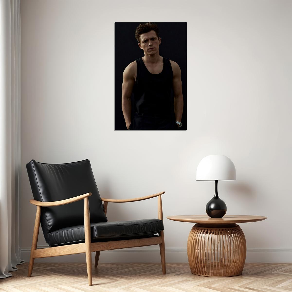 Tom Holland Stylish Black Tank Top Photo Print Hollywood Celebrity Poster Handsome Man Wall Art Hot Male Aesthetic Decor for Bedroom Living Room