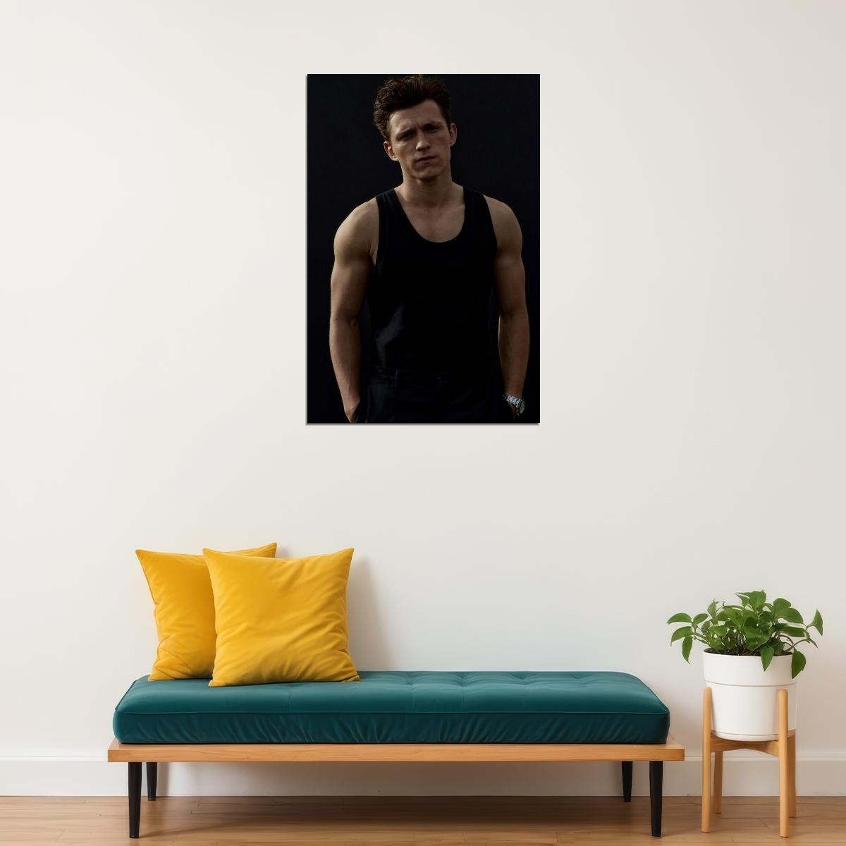 Tom Holland Stylish Black Tank Top Photo Print Hollywood Celebrity Poster Handsome Man Wall Art Hot Male Aesthetic Decor for Bedroom Living Room