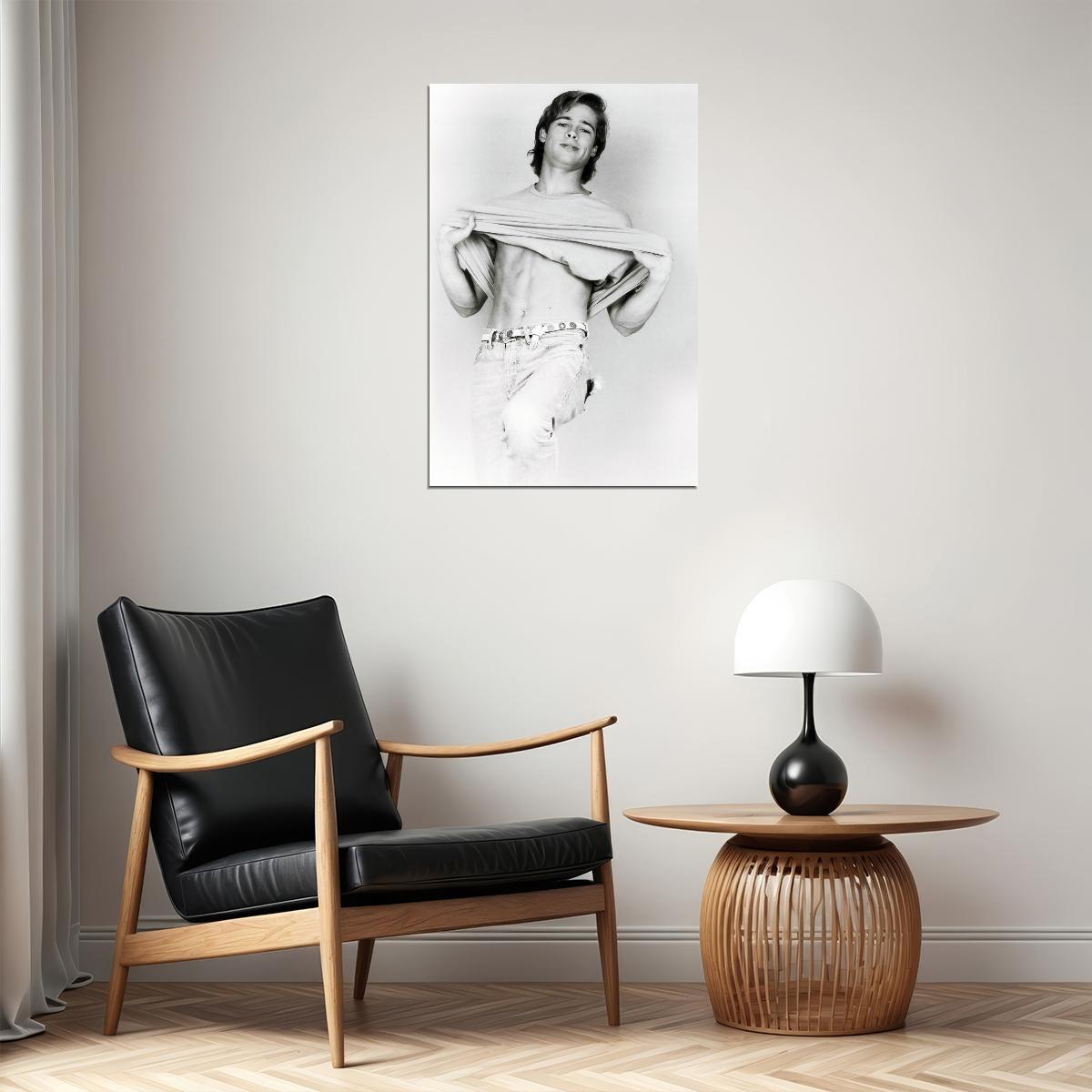 Brad Pitt Black and White Photo Print Hollywood Celebrity Poster Shirtless Handsome Man Wall Art Hot Male Model Aesthetic Decor for Bedroom Living Room - xonomax